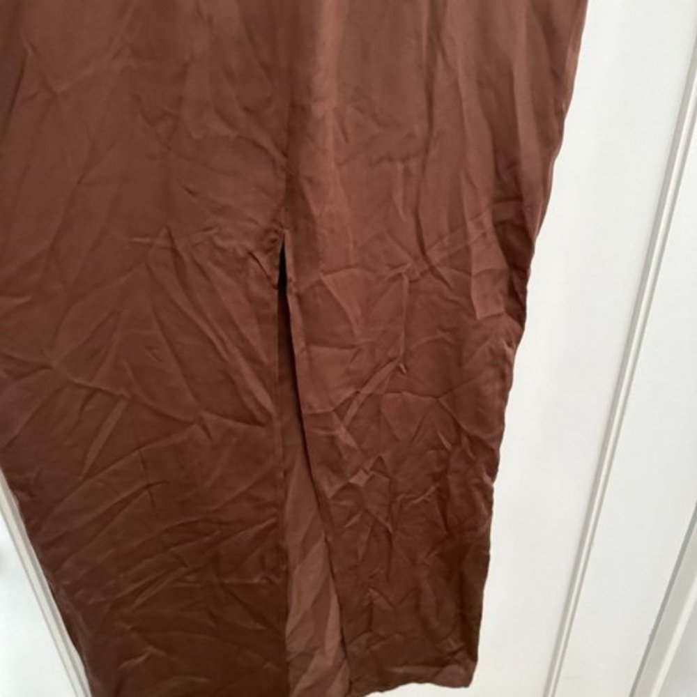 NWT Reformation Frankie Silk Maxi Dress SZ 4 Cafe Brown Center Back Slit - Picture 5 of 10